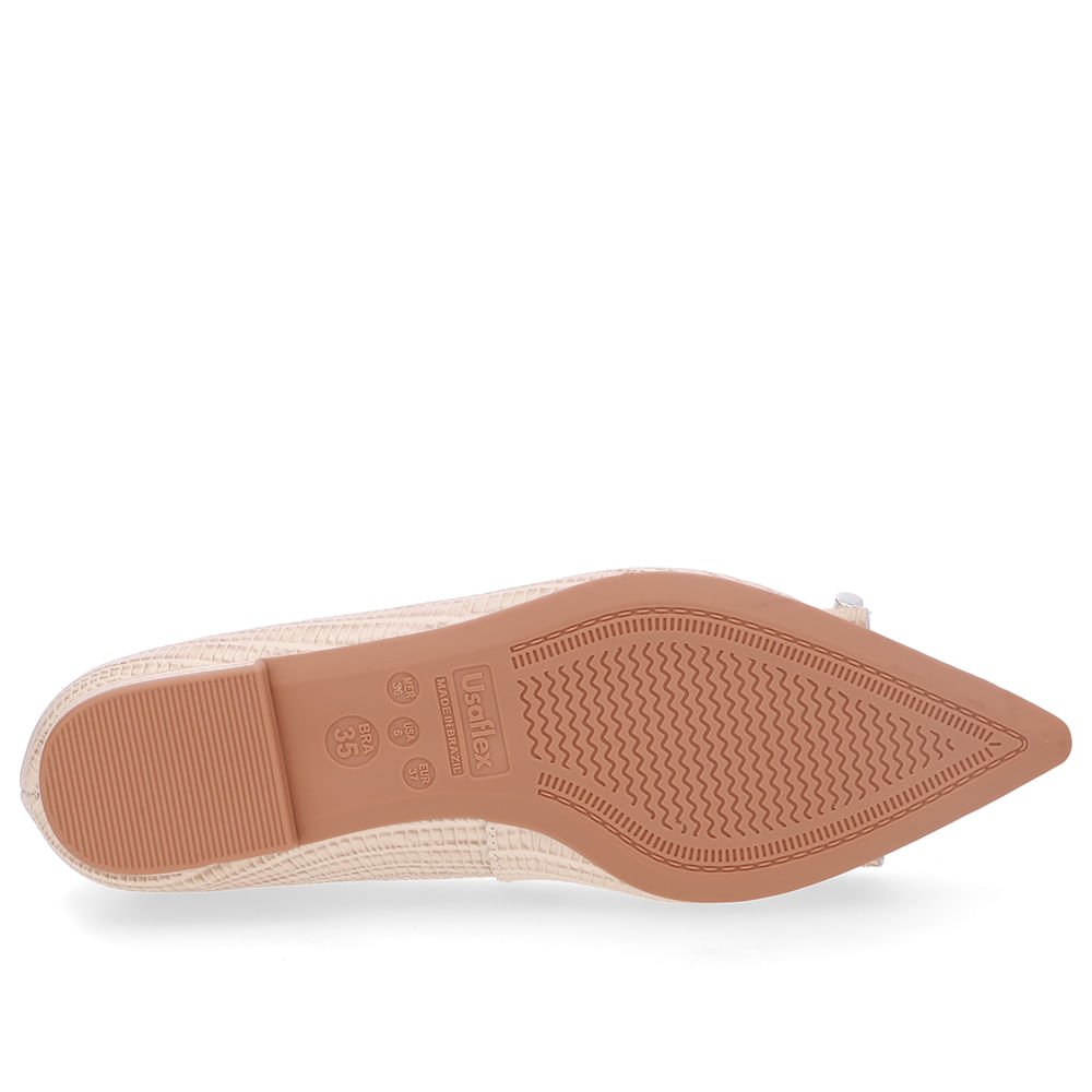 Sapatilha Bege Couro Enfeite Brilho Bege 5