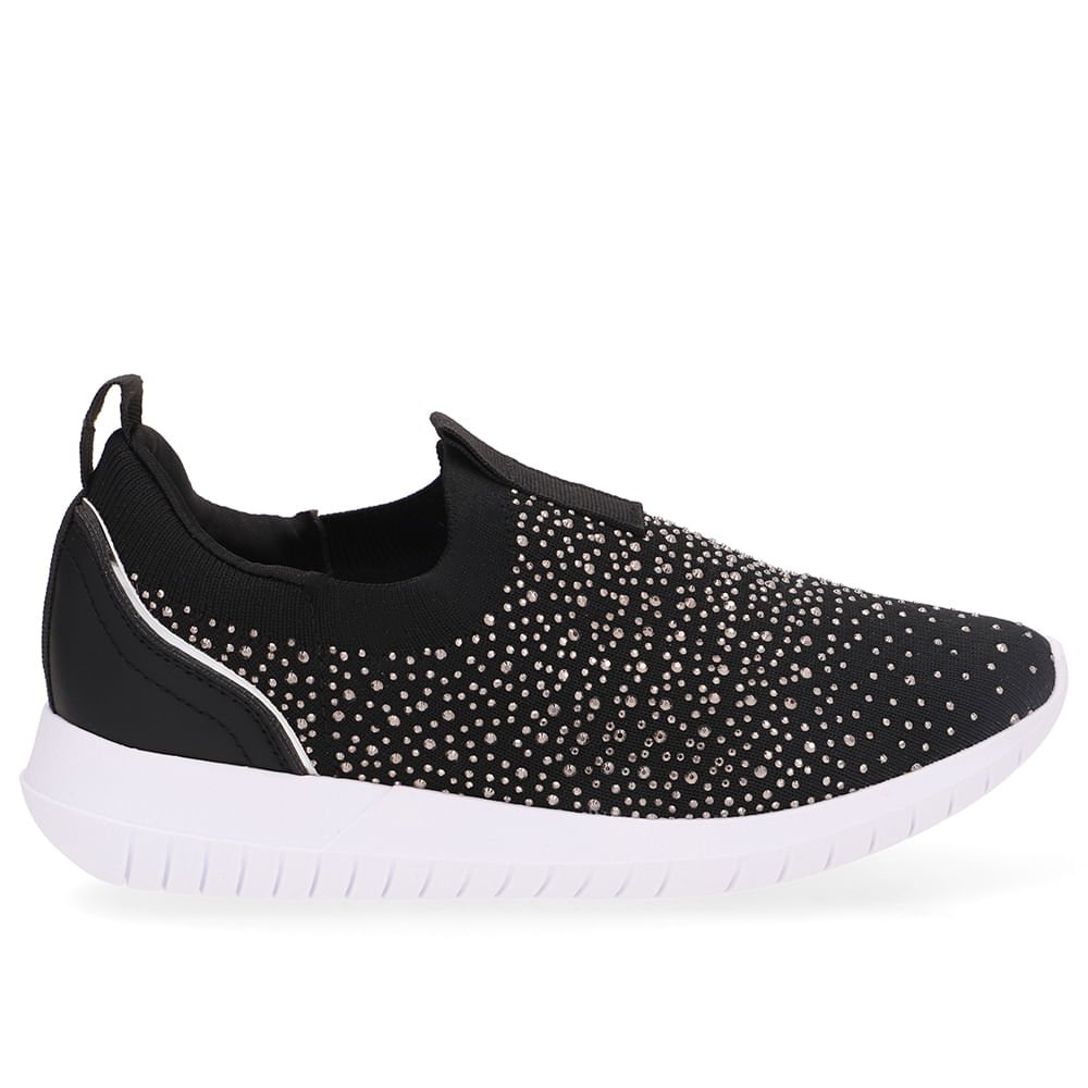 Tênis Slip On Tricot Preto Strass