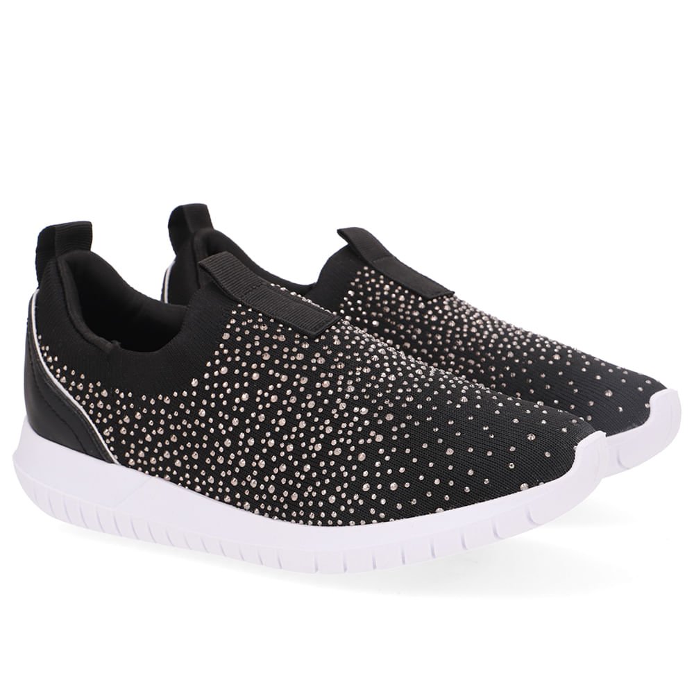 Tênis Slip On Tricot Preto Strass Preto 2