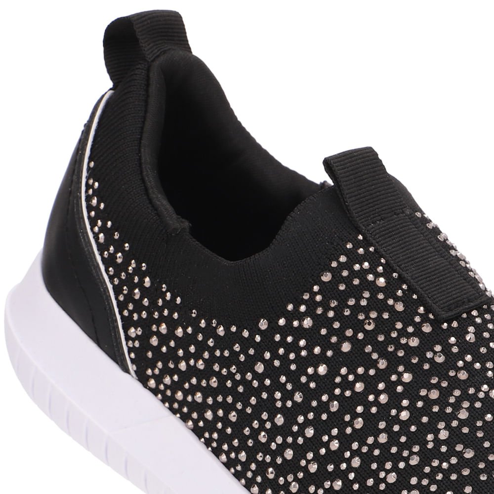 Tênis Slip On Tricot Preto Strass Preto 4
