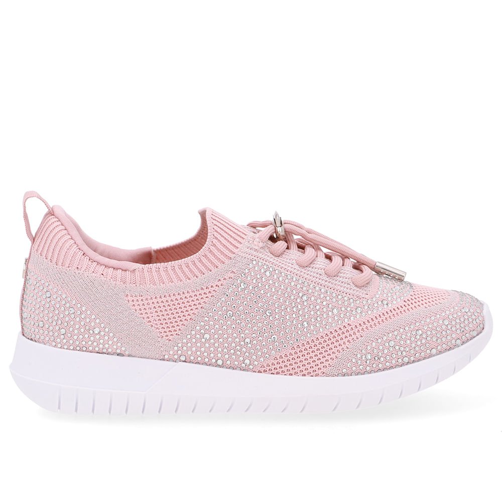 Tênis Slip On Tricot Cadarço Rosa Strass