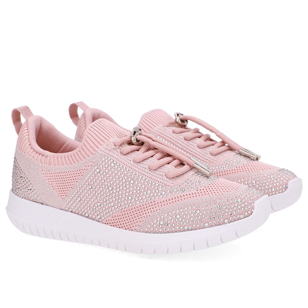 Tênis Slip On Tricot Cadarço Rosa Strass Rosa 2