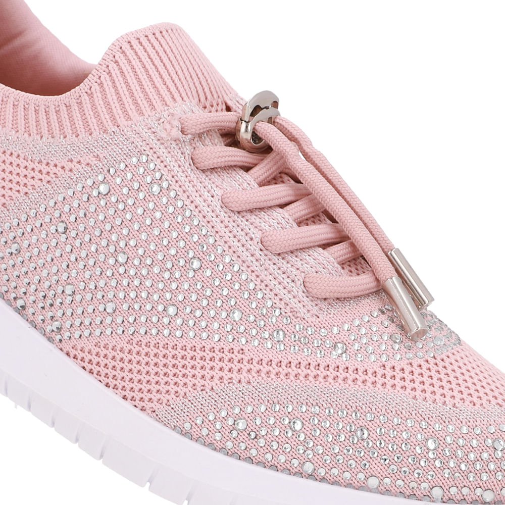 Tênis Slip On Tricot Cadarço Rosa Strass Rosa 4