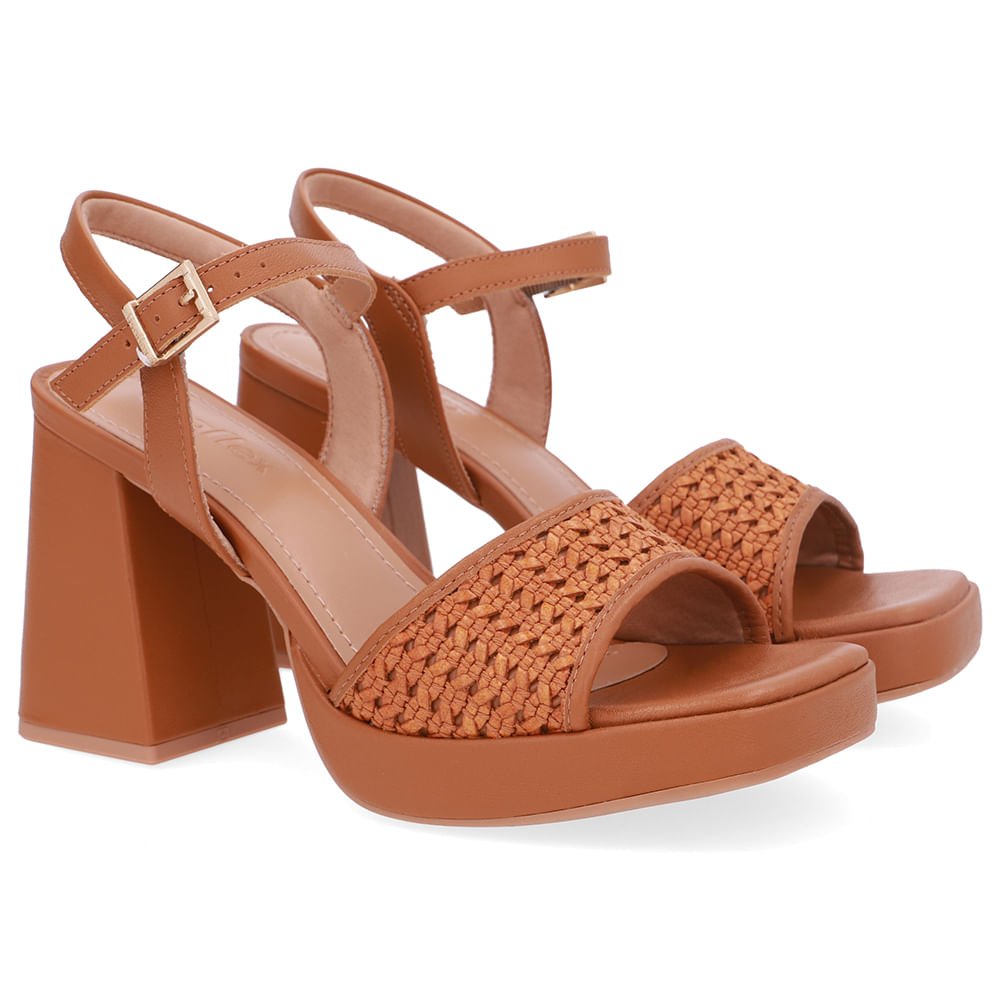 Sandália Salto Alto Couro Marrom Tira Trançada Marrom 2