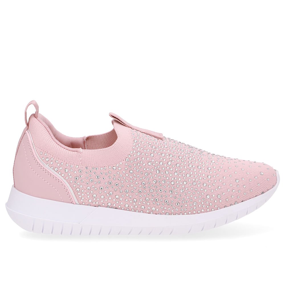Tênis Slip On Tricot Rosa Strass