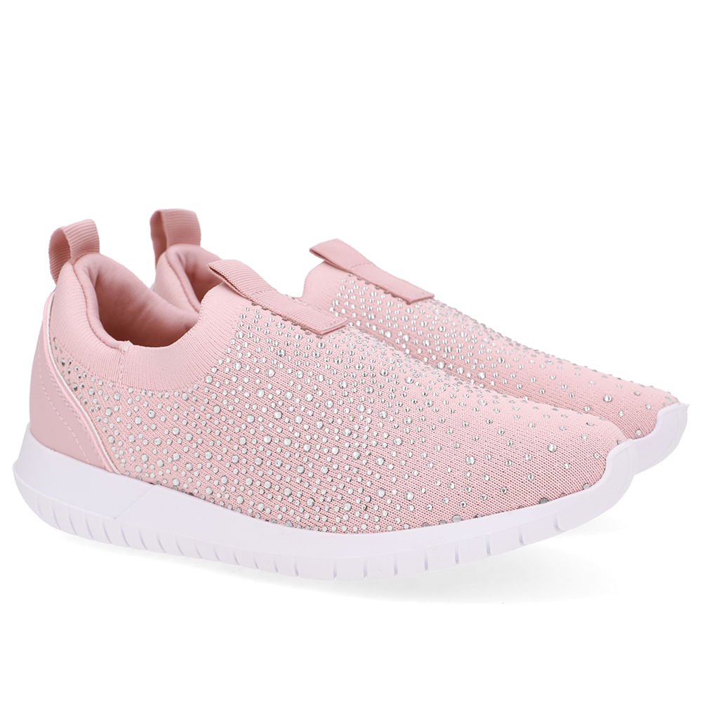 Tênis Slip On Tricot Rosa Strass Rosa 2