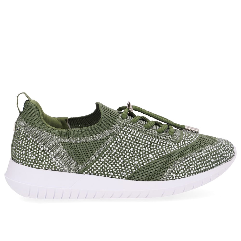 Tênis Slip On Tricot Cadarço Verde Strass