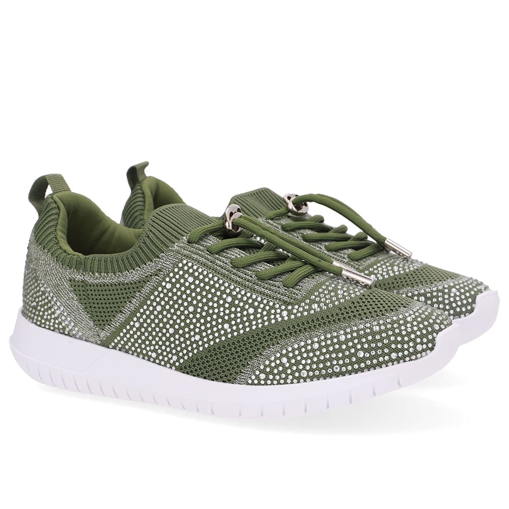 Tênis Slip On Tricot Cadarço Verde Strass Verde 2
