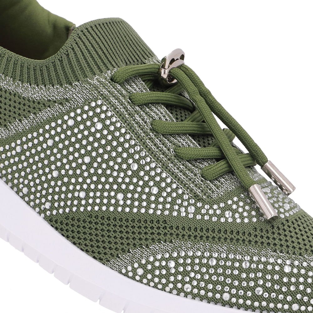Tênis Slip On Tricot Cadarço Verde Strass Verde 4