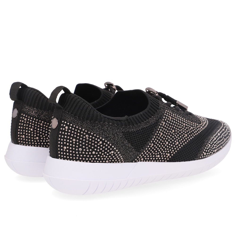 Tênis Slip On Tricot Cadarço Preto Strass Preto 3