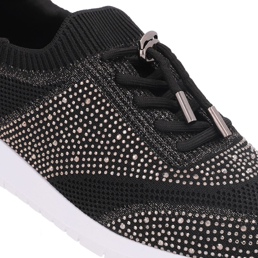 Tênis Slip On Tricot Cadarço Preto Strass Preto 4