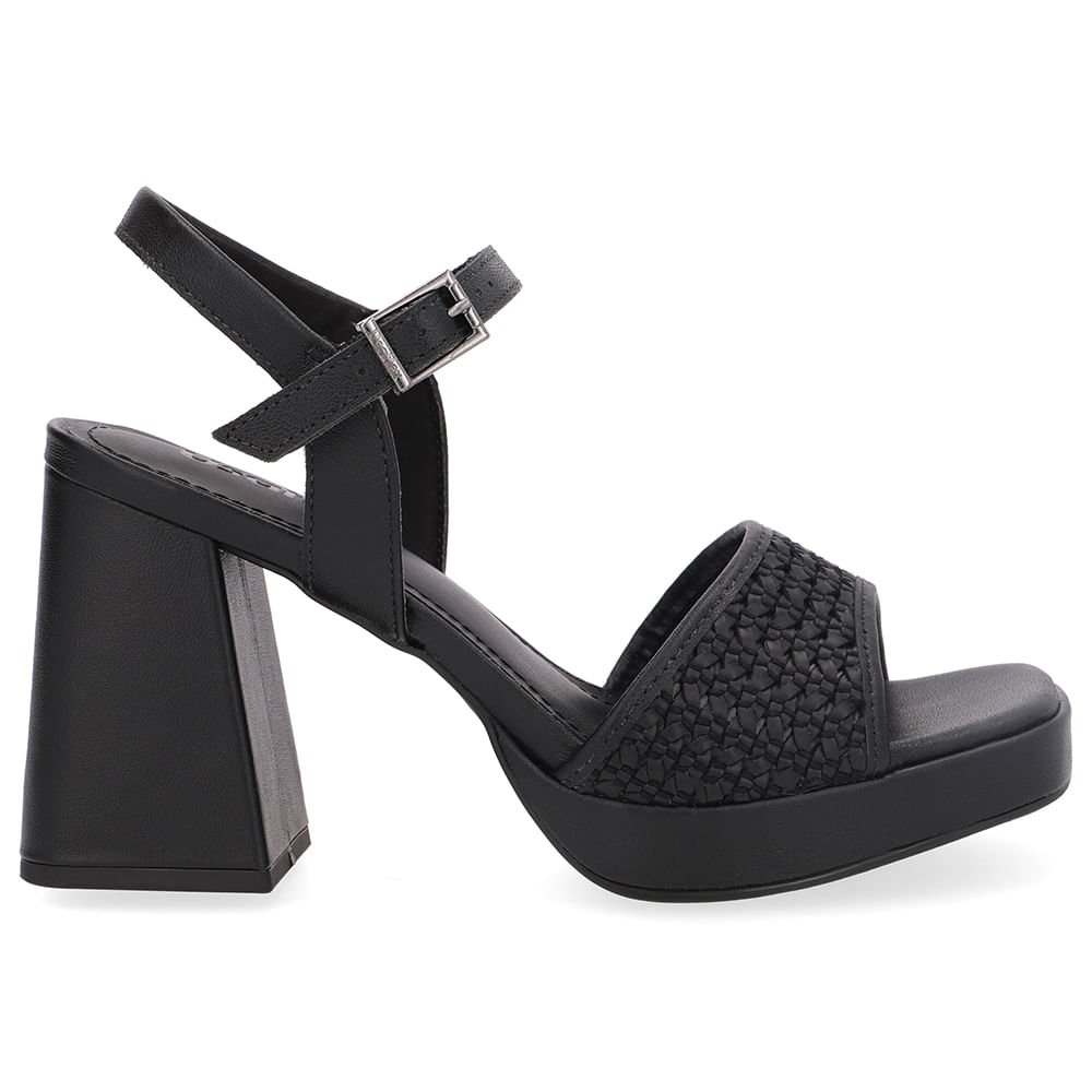 Sandália Salto Alto Couro Preta Tira Trançada