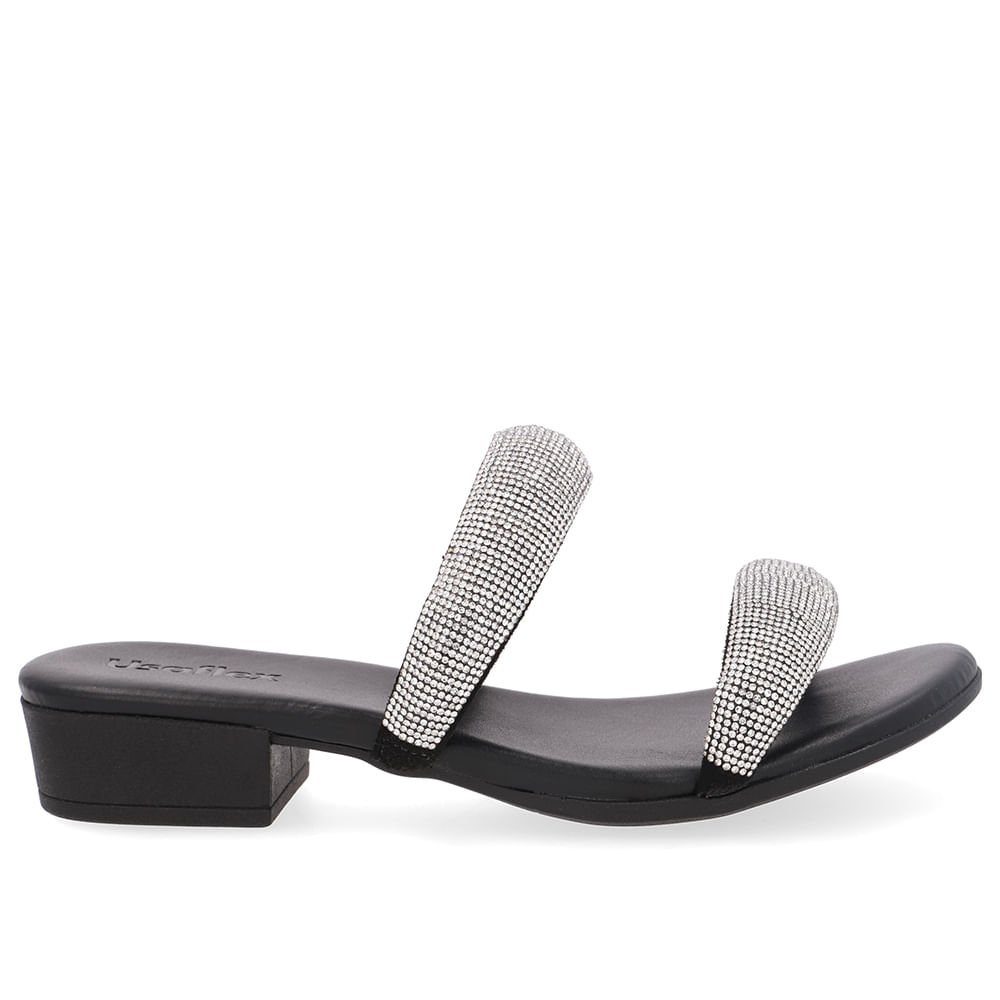 Tamanco Preta Strass Salto Bloco