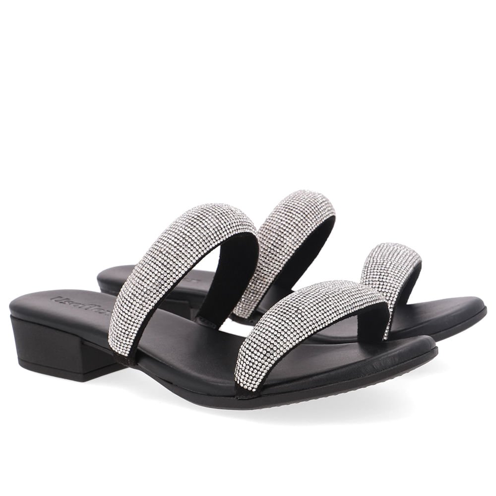 Tamanco Preta Strass Salto Bloco Prata 2