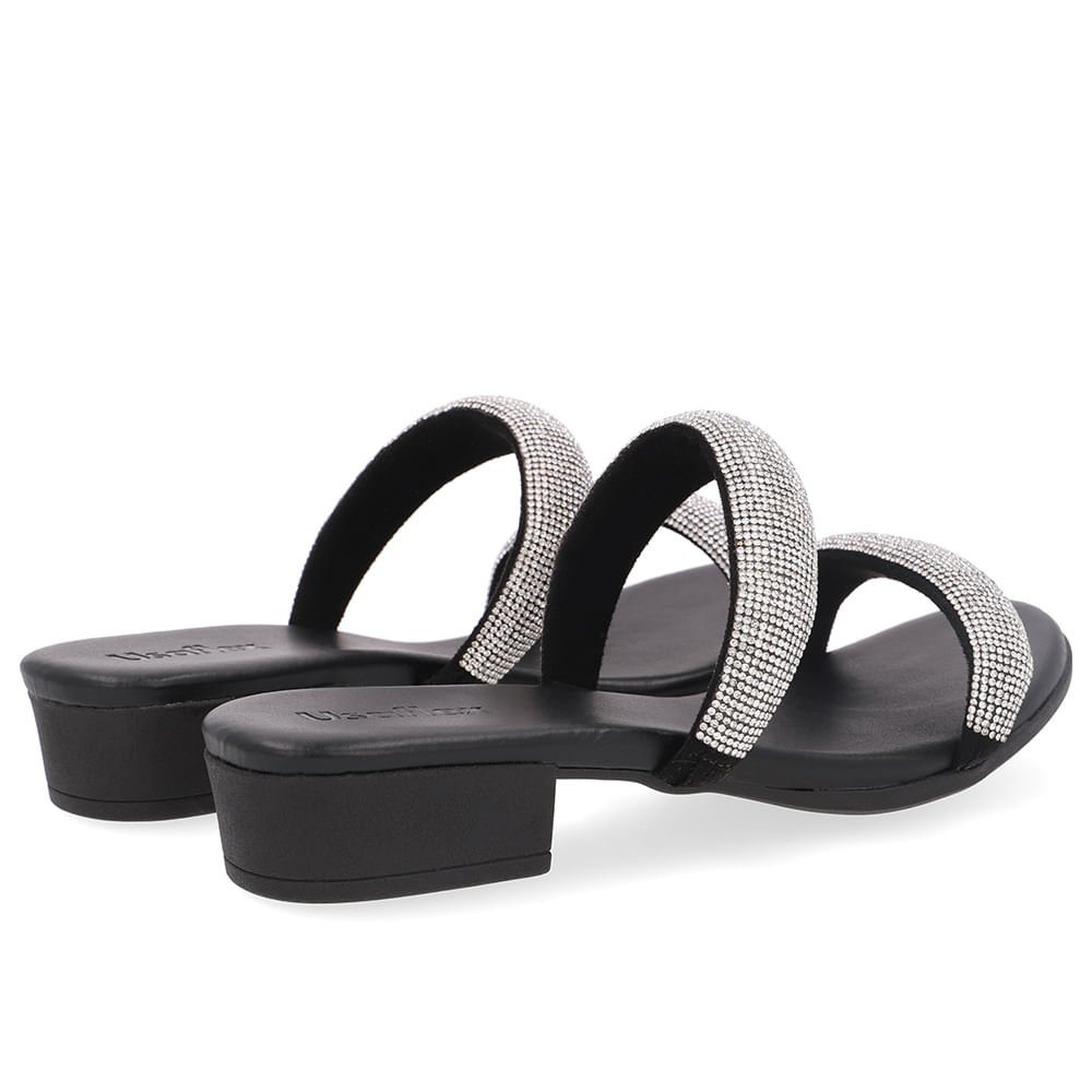 Tamanco Preta Strass Salto Bloco Prata 3