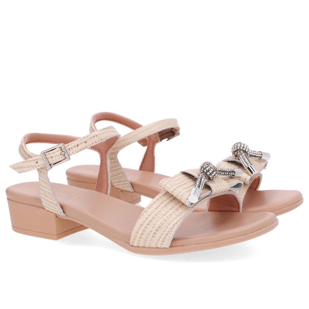 Sandália Couro Bege Enfeite Brilho Bege 2