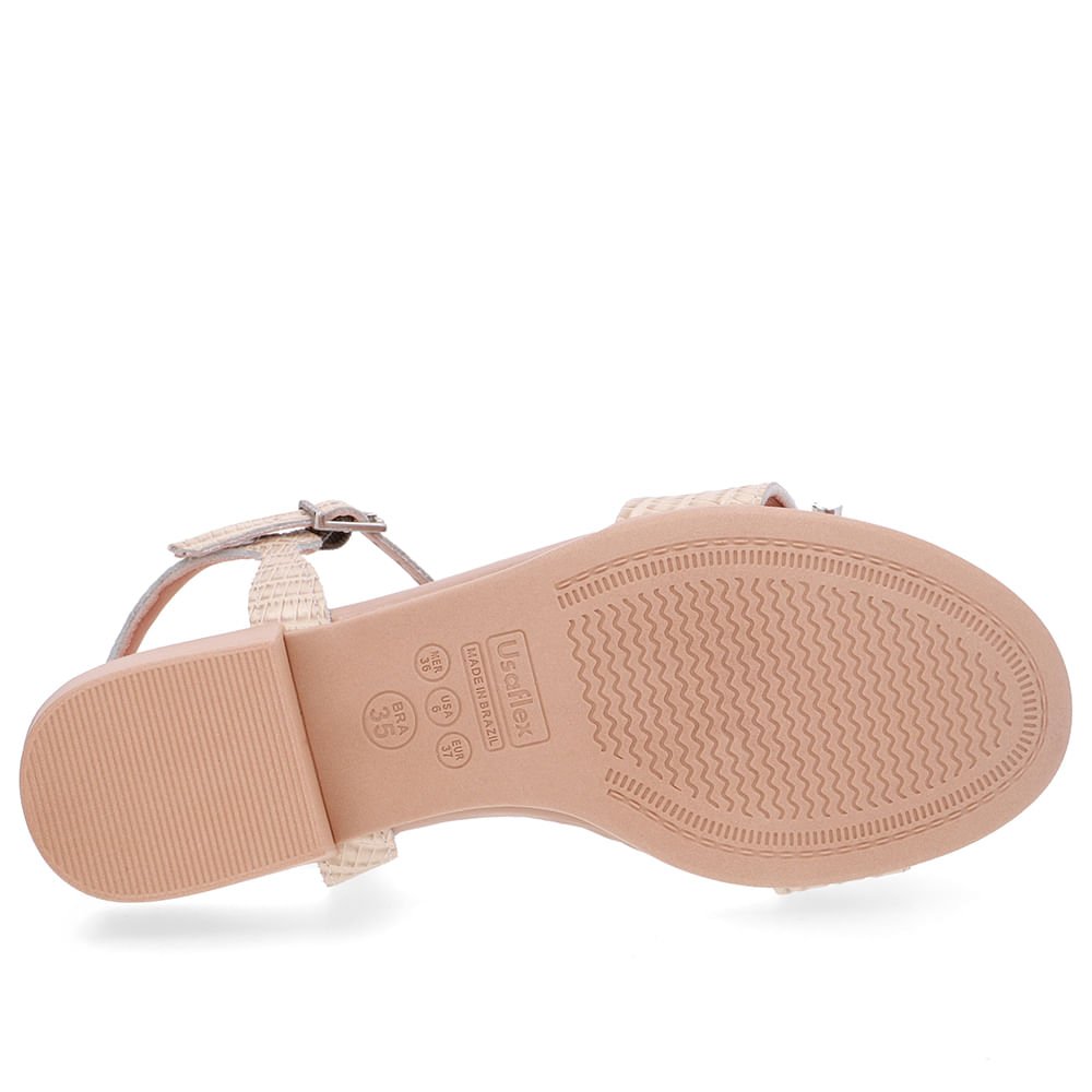 Sandália Couro Bege Enfeite Brilho Bege 5