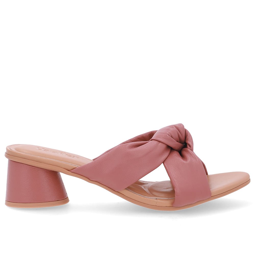 Tamanco Couro Rosa Enfeite Nó