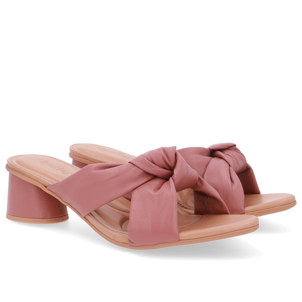 Tamanco Couro Rosa Enfeite Nó Rosa 2