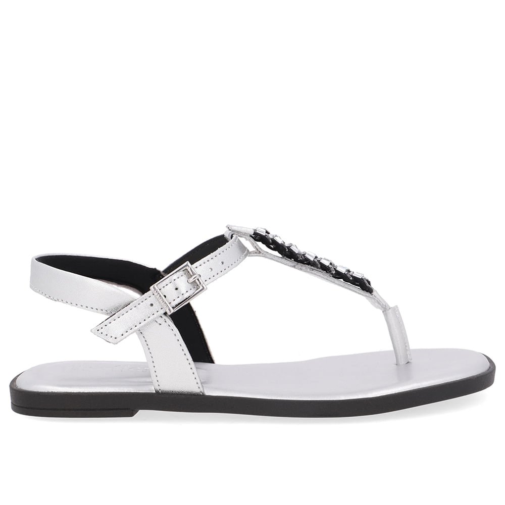 Sandália Rasteira Couro Prata Brilho