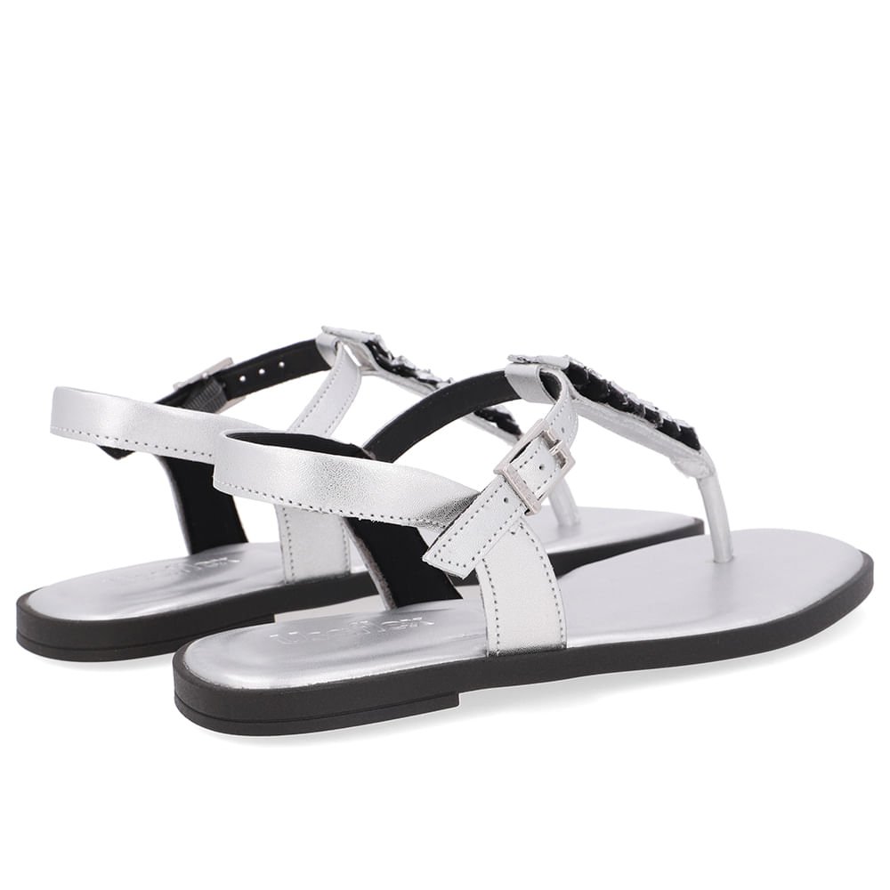 Sandália Rasteira Couro Prata Brilho Prata 3