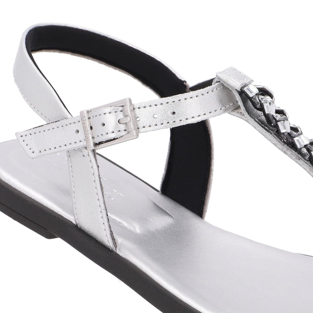 Sandália Rasteira Couro Prata Brilho Prata 4