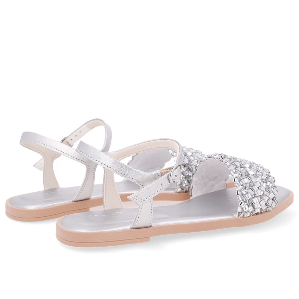 Sandália Rasteira Couro Prata Brilho Prata 3
