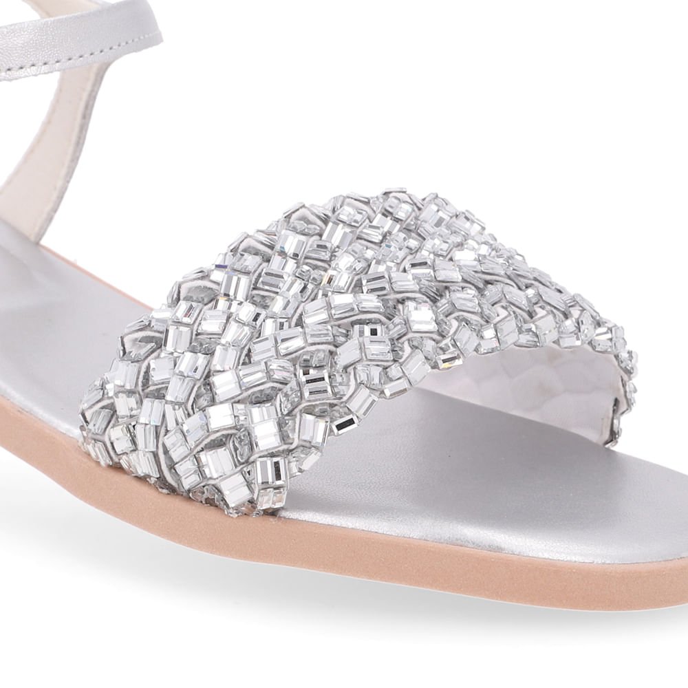 Sandália Rasteira Couro Prata Brilho Prata 4