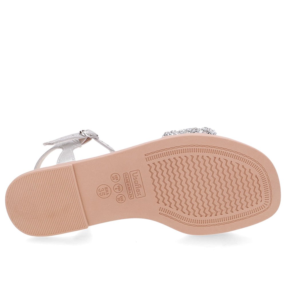 Sandália Rasteira Couro Prata Brilho Prata 5