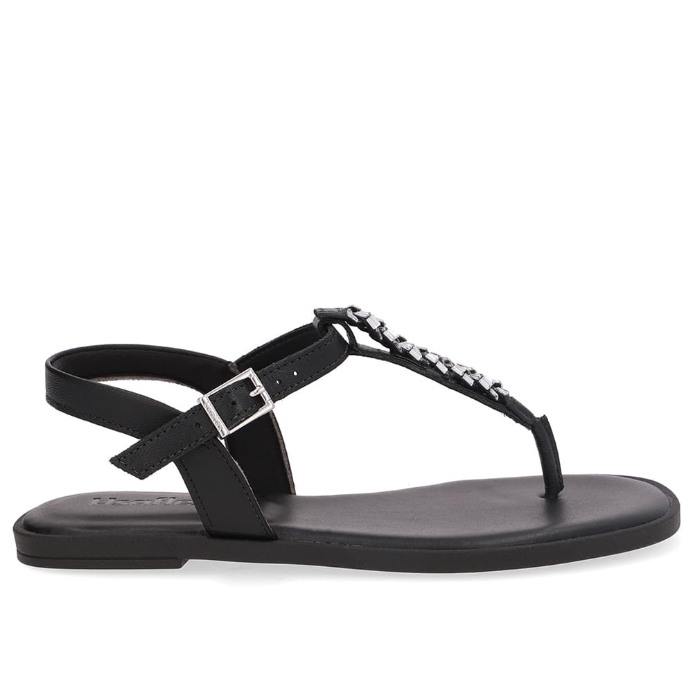 Sandália Rasteira Couro Preta Brilho