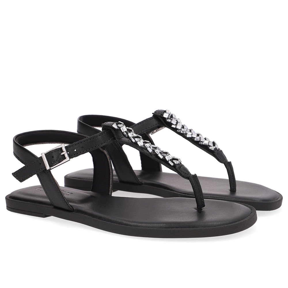 Sandália Rasteira Couro Preta Brilho Preto 2