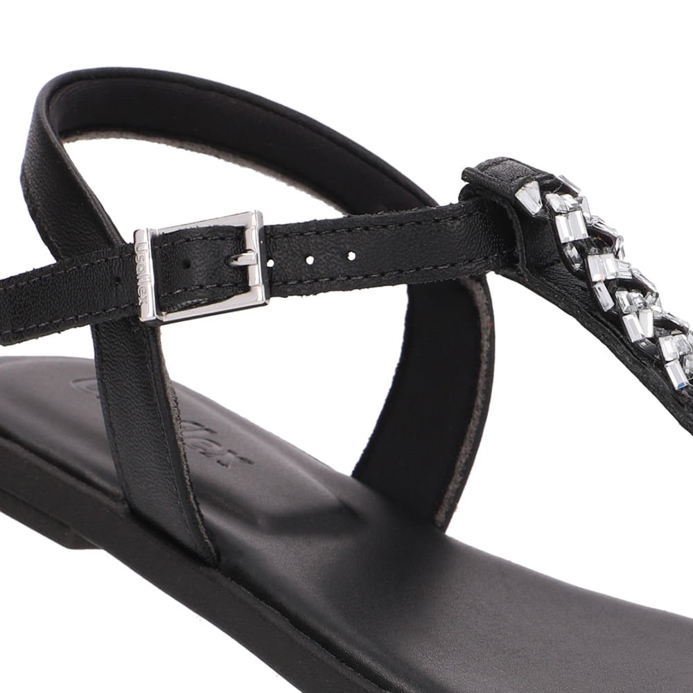 Sandália Rasteira Couro Preta Brilho Preto 4