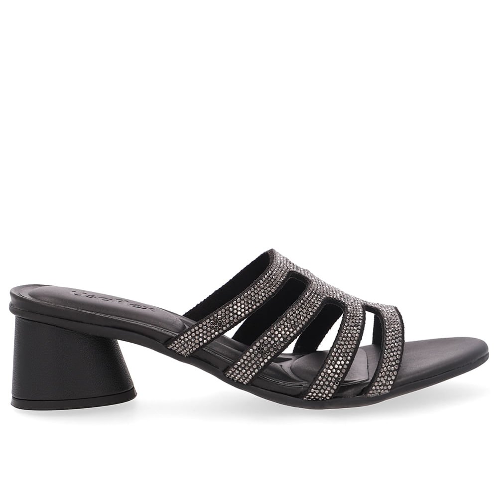 Tamanco Salto Geométrico Couro Preto Brilho