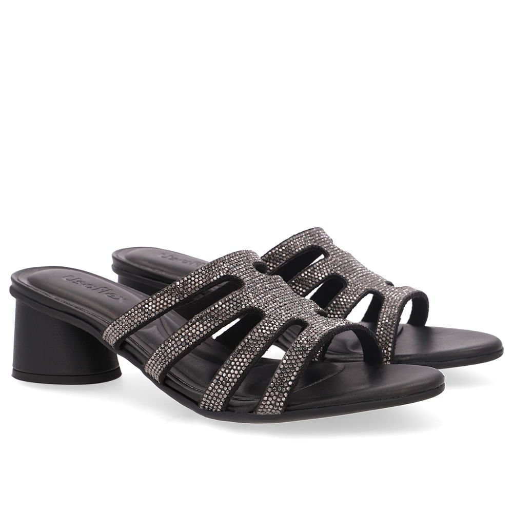 Tamanco Salto Geométrico Couro Preto Brilho Preto 2