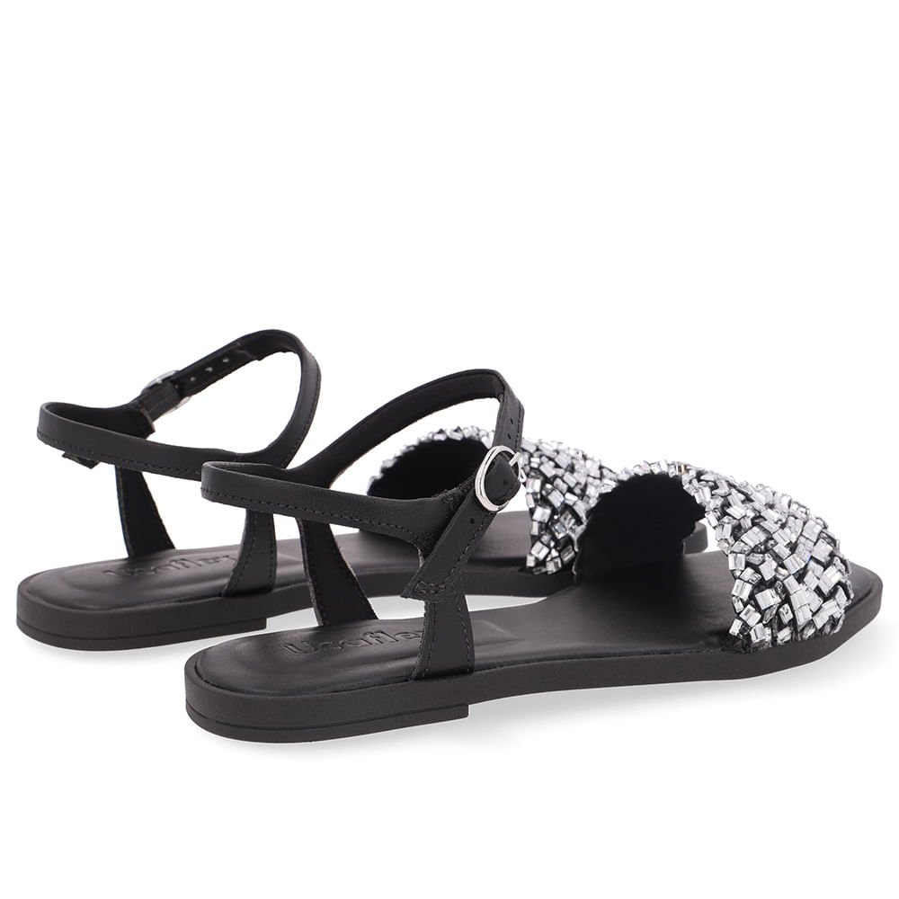 Sandália Rasteira Couro Preta Brilho Preto 3