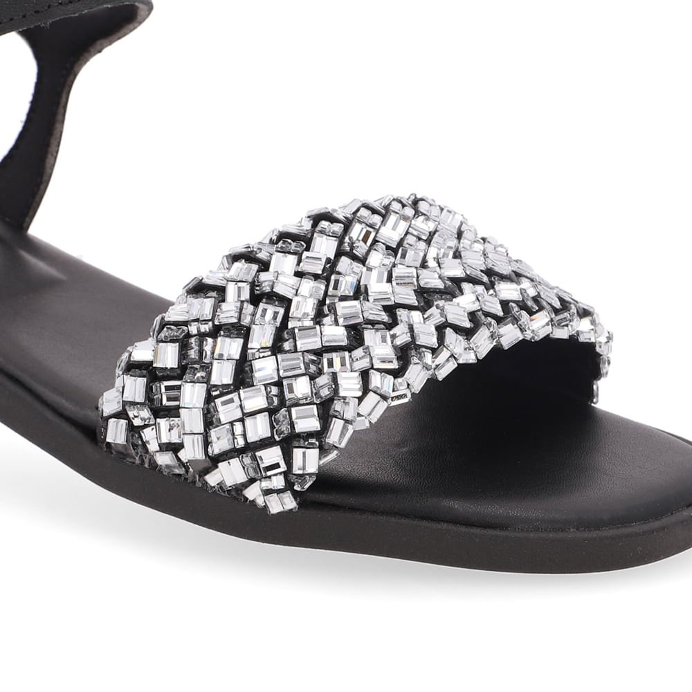 Sandália Rasteira Couro Preta Brilho Preto 4