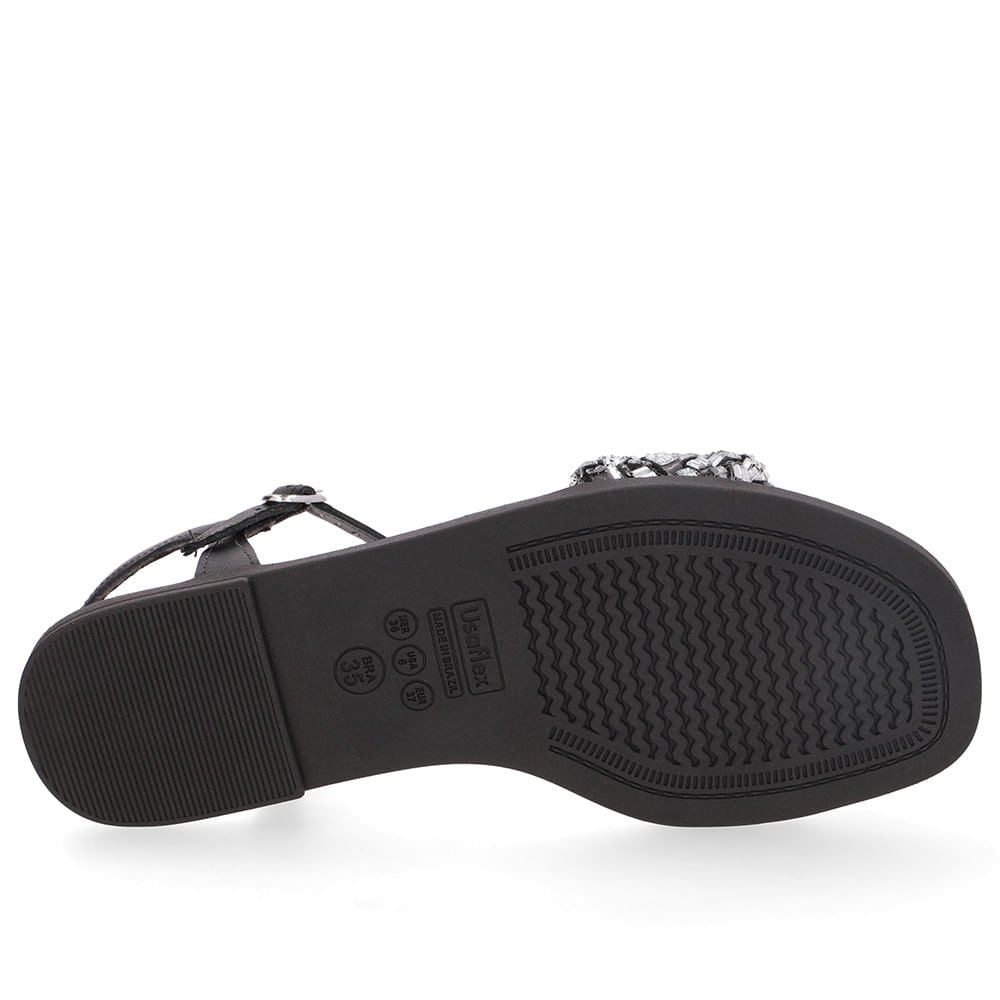 Sandália Rasteira Couro Preta Brilho Preto 5