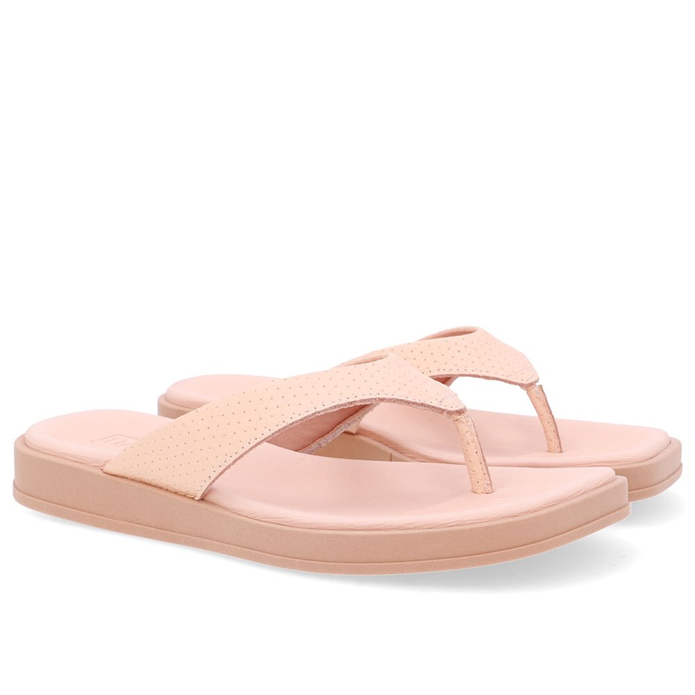 Chinelo Salto Baixo Couro Laranja Claro Bege 2