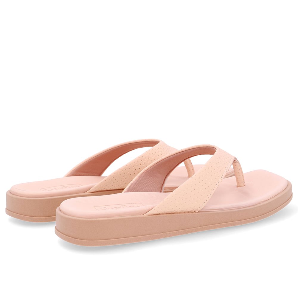 Chinelo Salto Baixo Couro Laranja Claro Bege 3