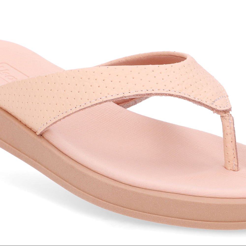 Chinelo Salto Baixo Couro Laranja Claro Bege 4