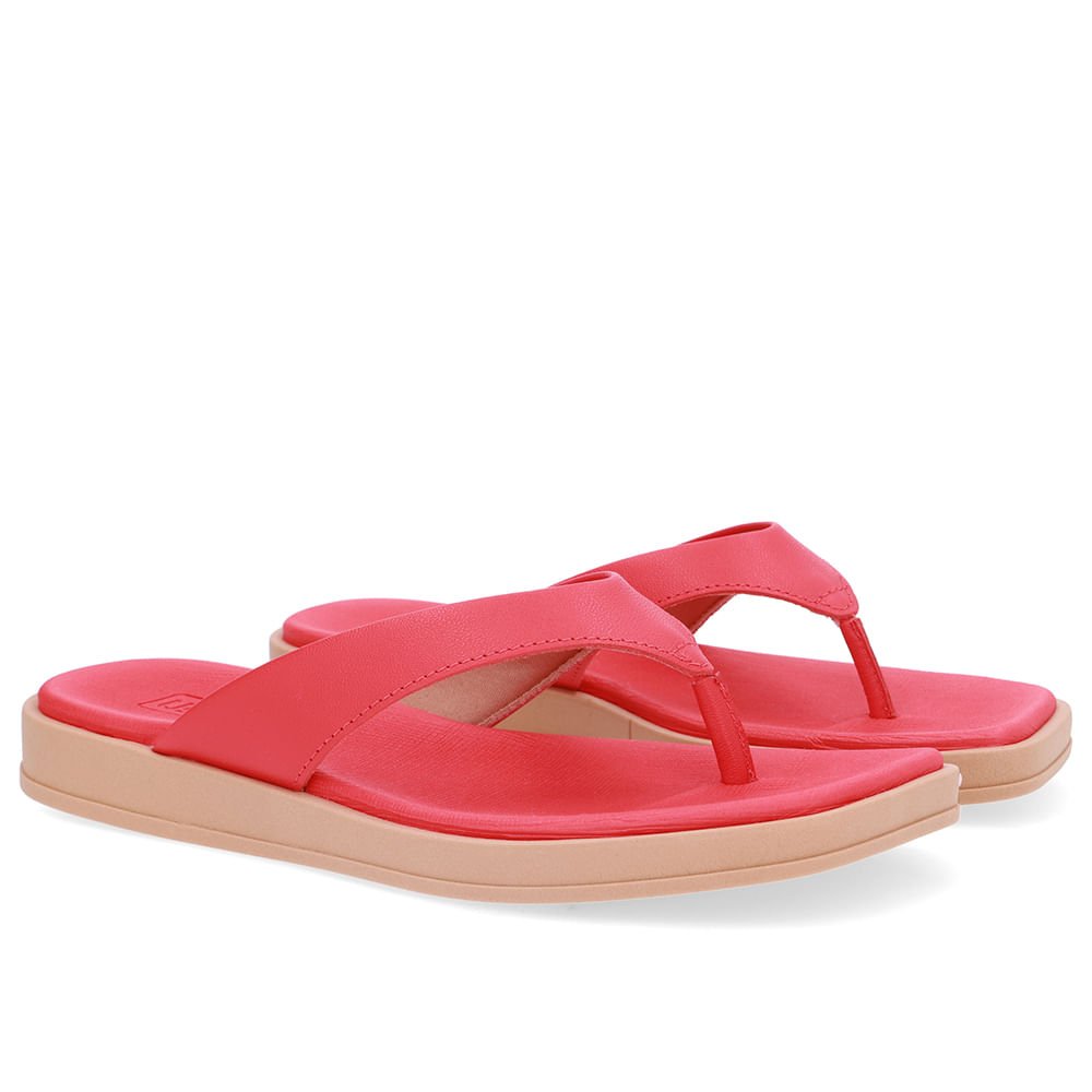 Chinelo Salto Baixo Couro Vermelho Vermelho 2
