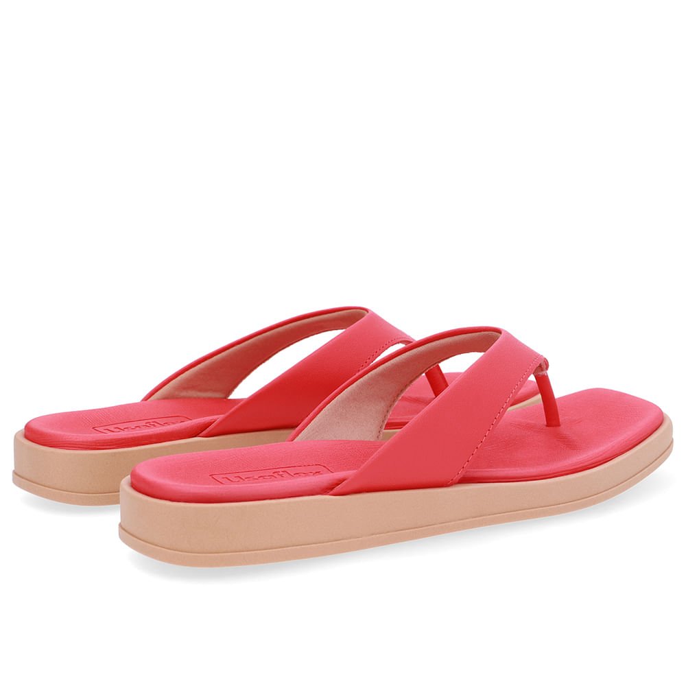 Chinelo Salto Baixo Couro Vermelho Vermelho 3