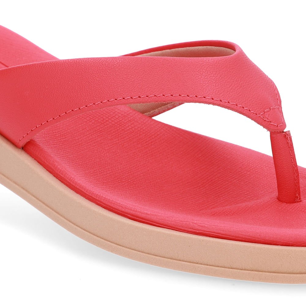 Chinelo Salto Baixo Couro Vermelho Vermelho 4
