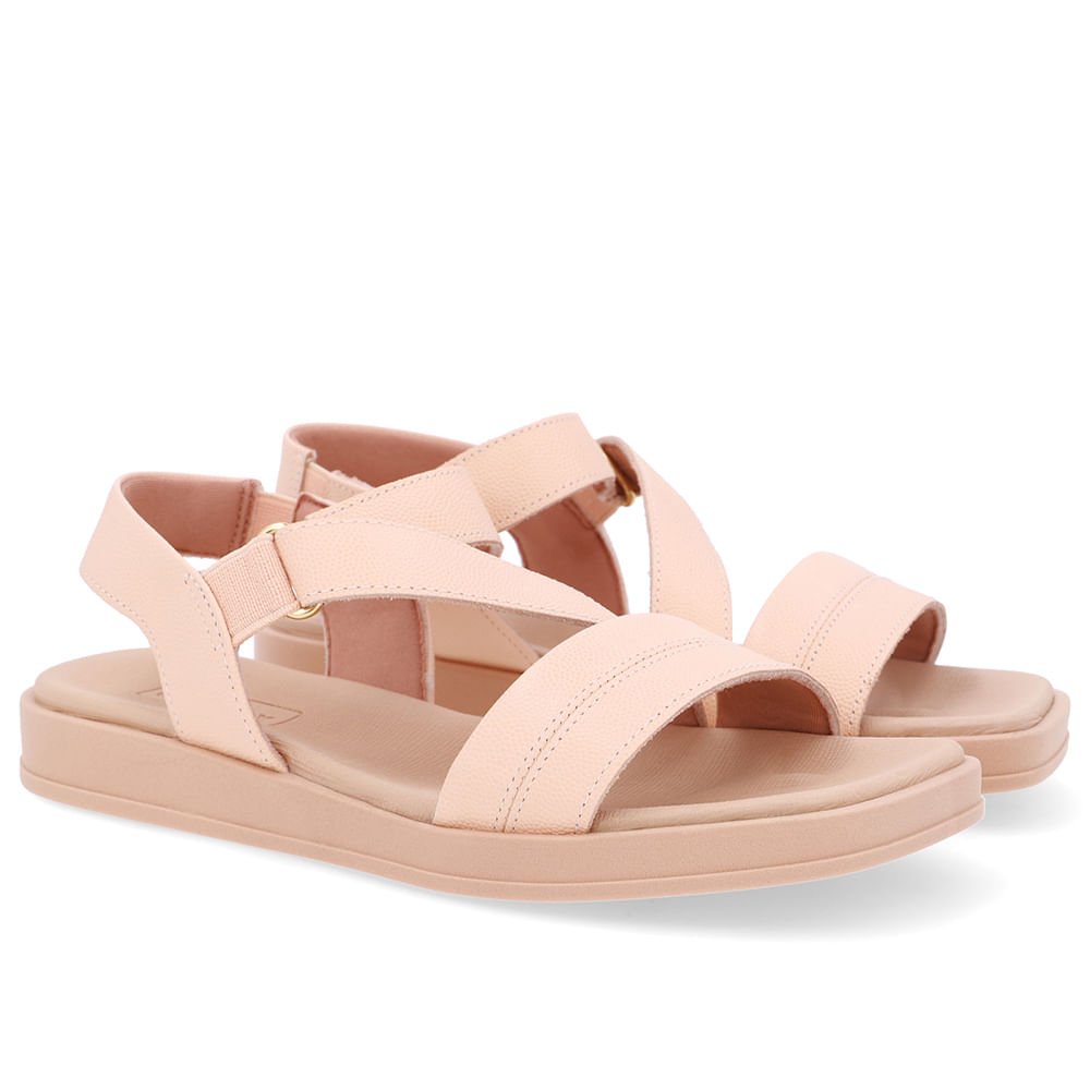 Sandália Bico Quadrado Couro Laranja Claro Bege 2