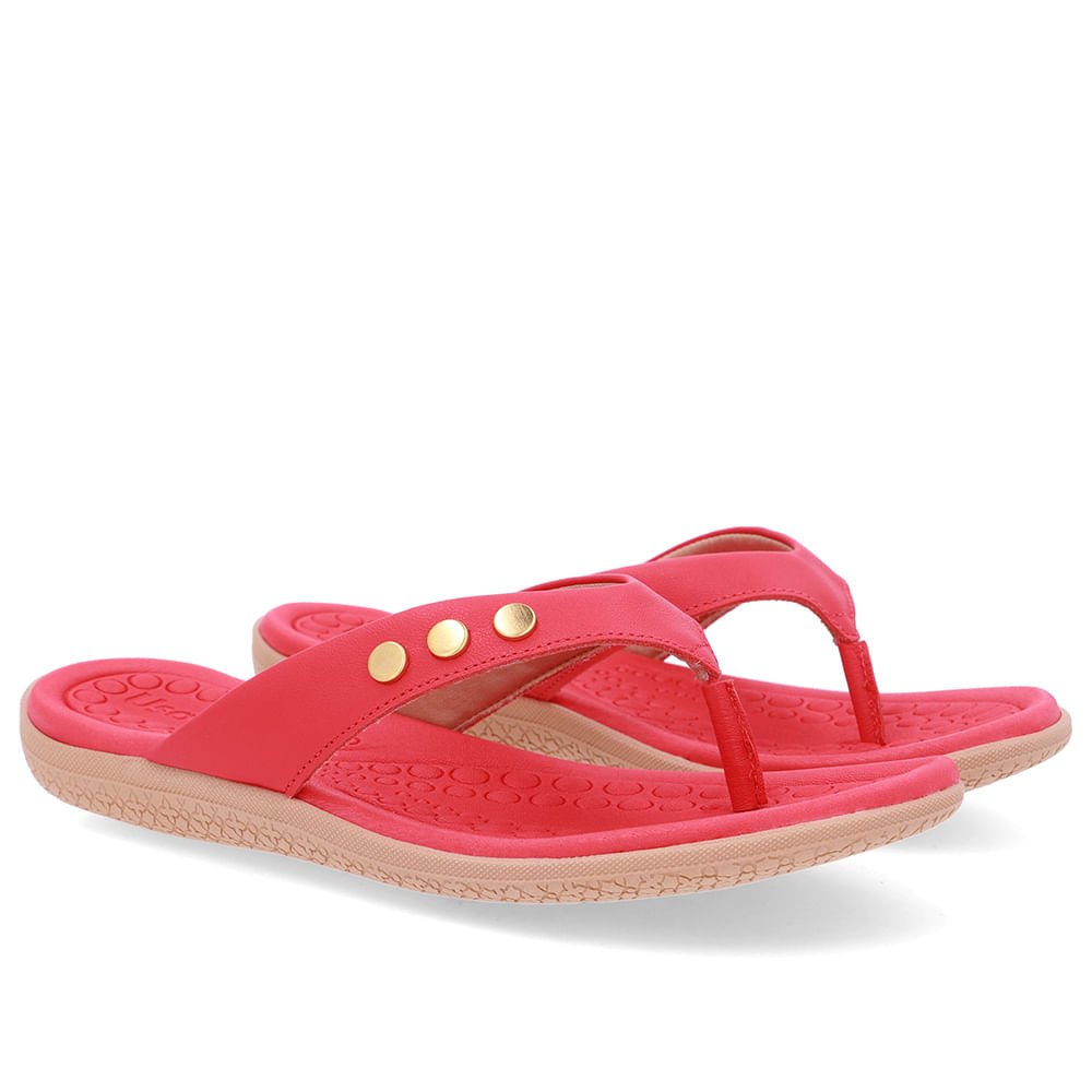 Chinelo Rasteiro Couro Vermelho Vermelho 2