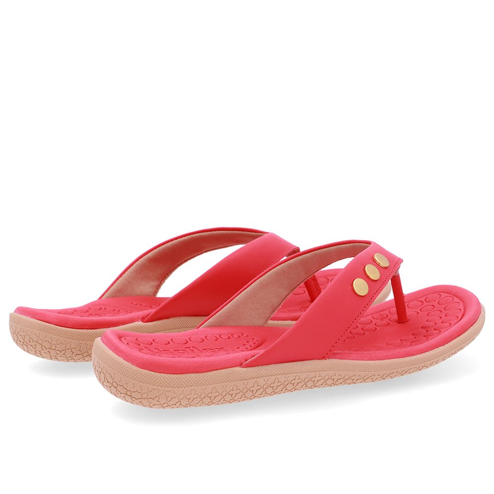 Chinelo Rasteiro Couro Vermelho Vermelho 3