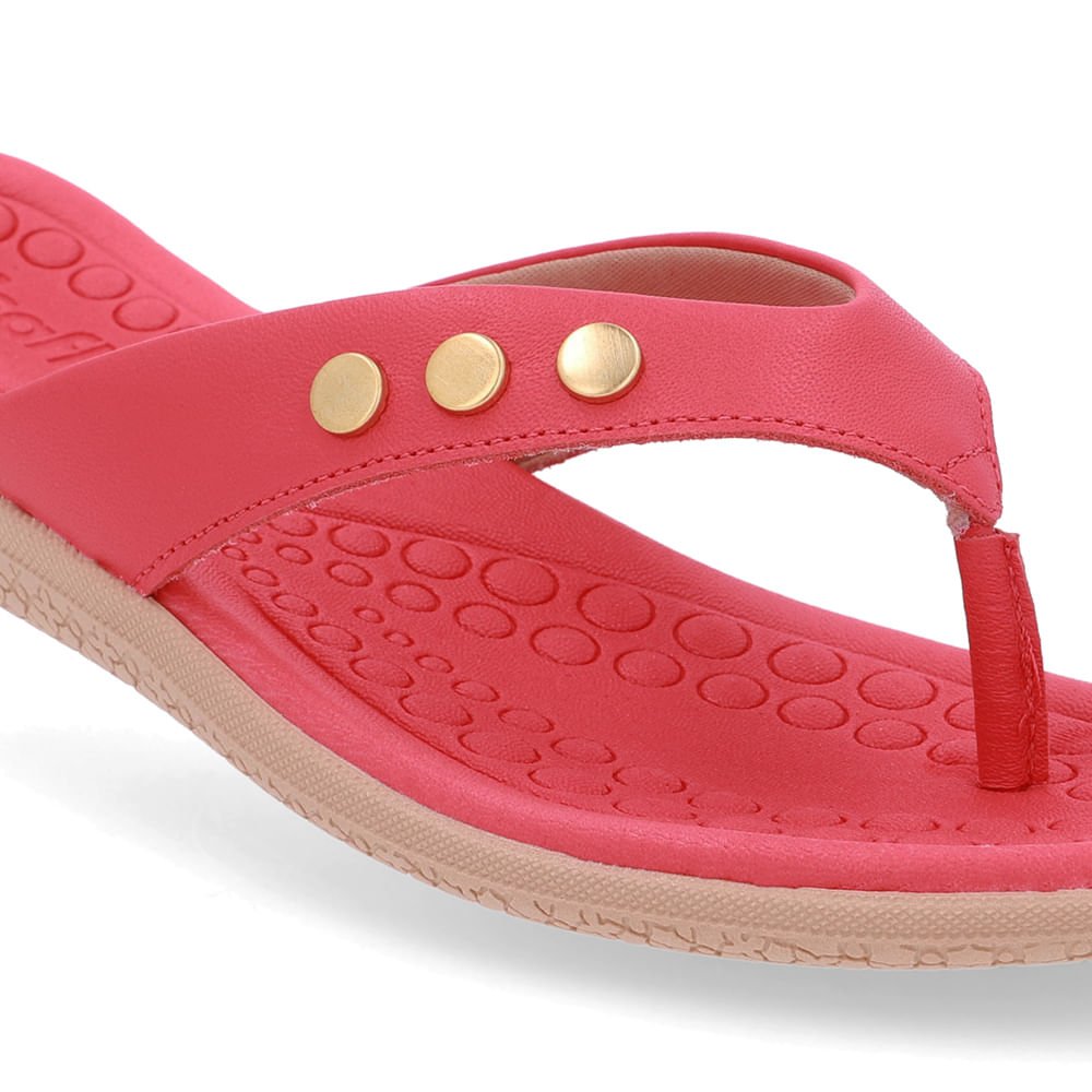 Chinelo Rasteiro Couro Vermelho Vermelho 4