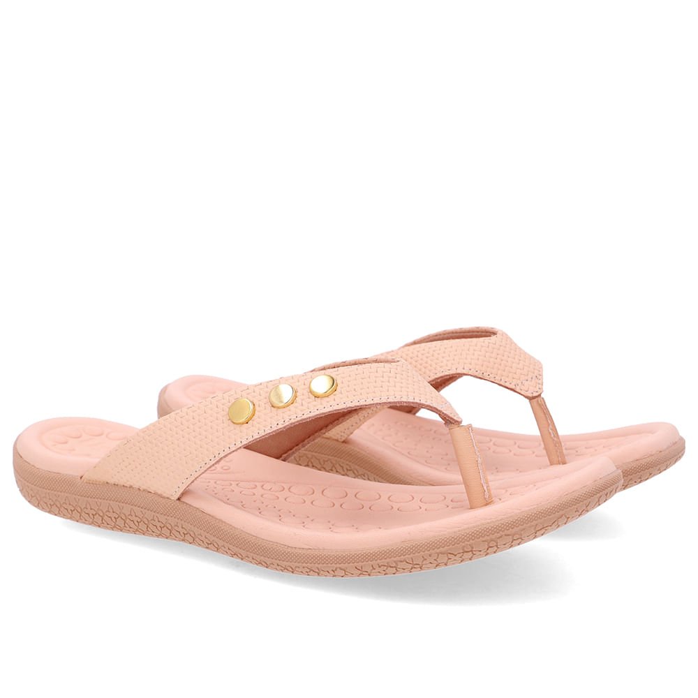 Chinelo Rasteiro Couro Laranja Claro Bege 2