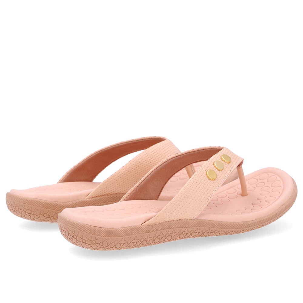 Chinelo Rasteiro Couro Laranja Claro Bege 3