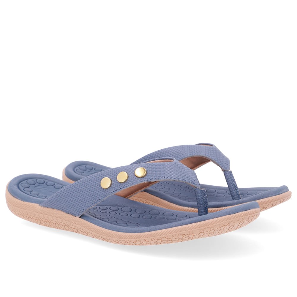 Chinelo Rasteiro Couro Azul Azul 2